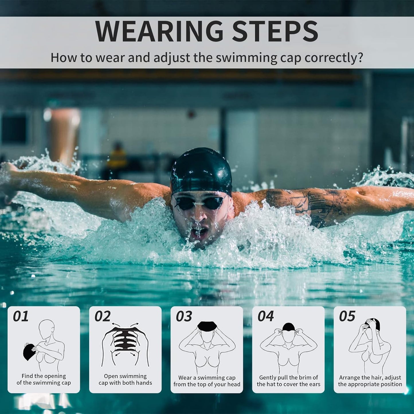 PRO SPORT ITALIA - Cuffia da Nuoto Professionale in Silicone con Protezione Orecchie (Ideale Capelli Lunghi)