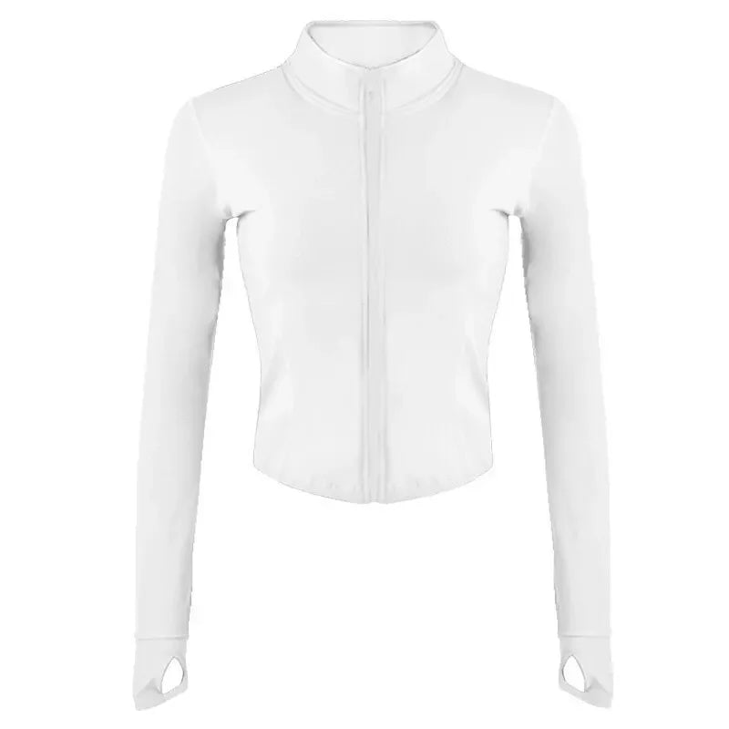 Giacca Da Tuta Da Donna Cappotto Fitness a Maniche Lunghe Slim Fit Top Corto Da Yoga Con Fori per I Pollici Giacca Da Palestra Felpe Da Allenamento