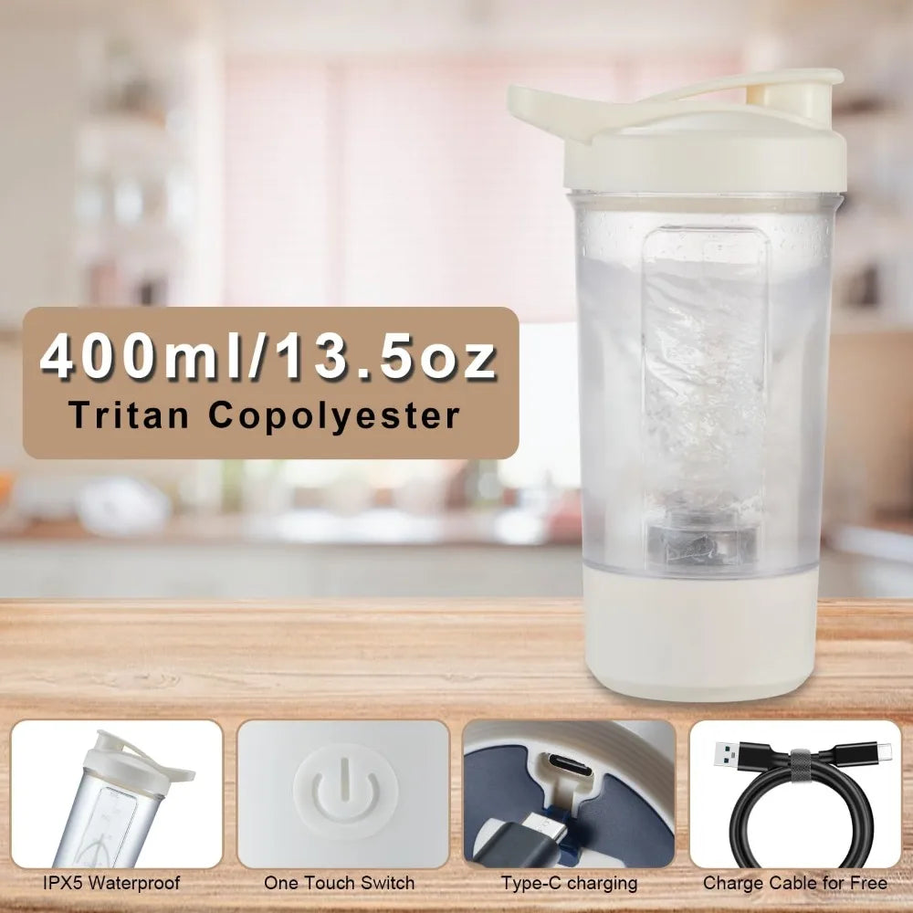 TORNADO F5 PRO MIXER: Shaker Elettrico con Agitazione Automatica e Ricarica USB. Perfetto per Proteine e Milkshake. Bottiglia Graduata da 450 ml (15 Oz), Materiale Certificato (Senza BPA).