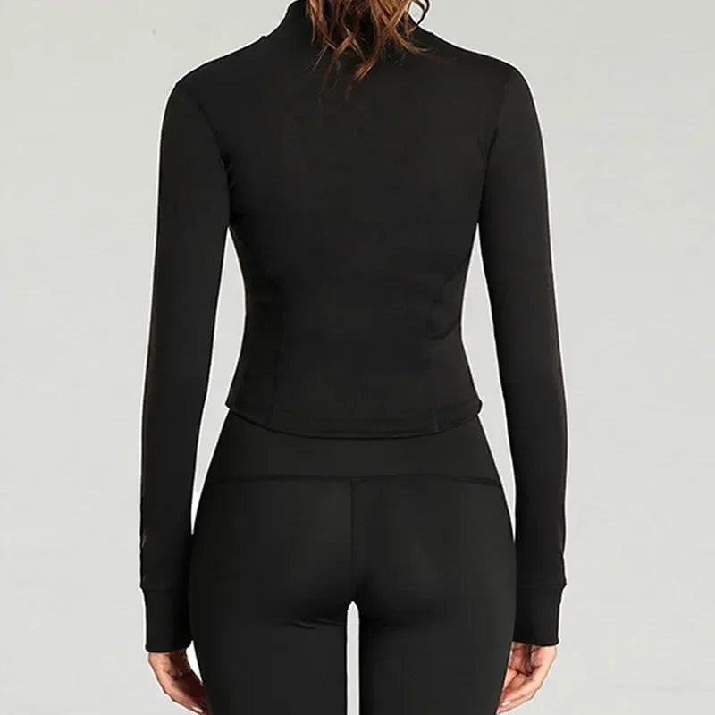 Giacca Da Tuta Da Donna Cappotto Fitness a Maniche Lunghe Slim Fit Top Corto Da Yoga Con Fori per I Pollici Giacca Da Palestra Felpe Da Allenamento