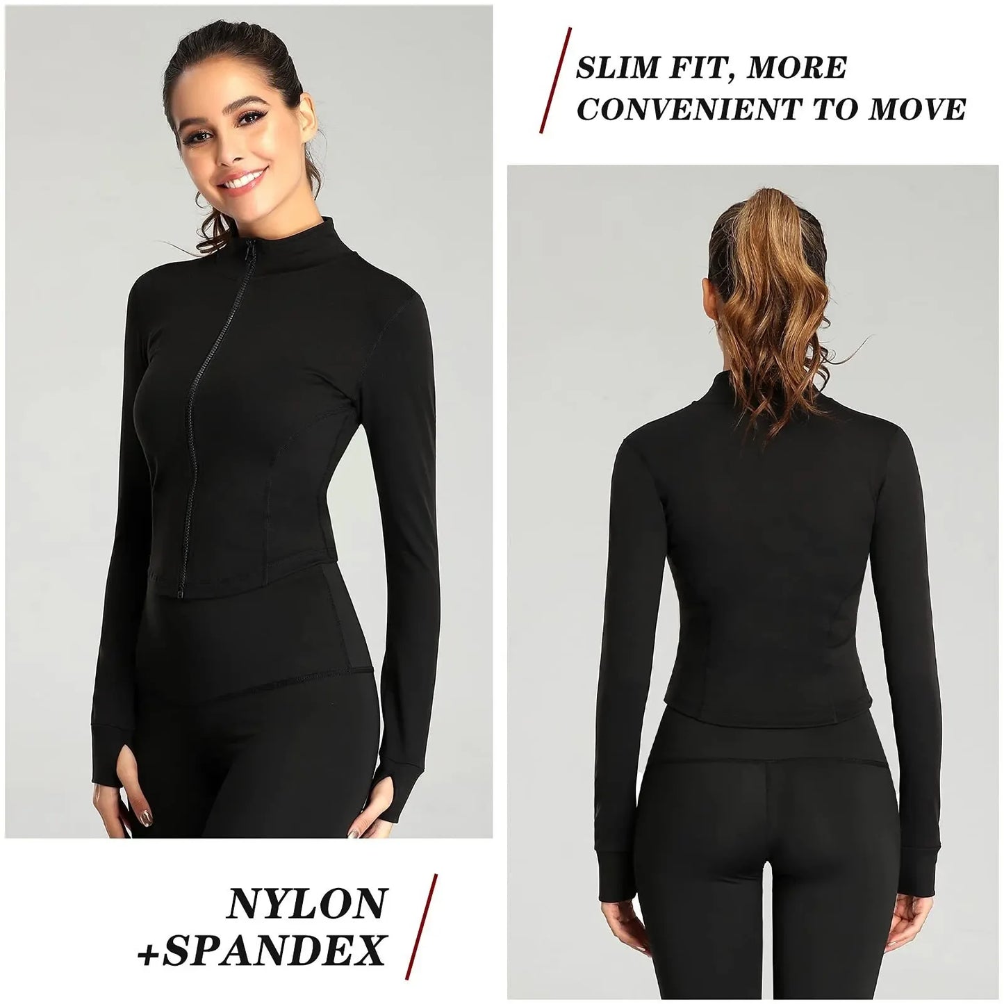 Giacca Da Tuta Da Donna Cappotto Fitness a Maniche Lunghe Slim Fit Top Corto Da Yoga Con Fori per I Pollici Giacca Da Palestra Felpe Da Allenamento