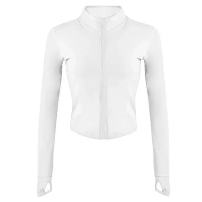 Giacca Da Tuta Da Donna Cappotto Fitness a Maniche Lunghe Slim Fit Top Corto Da Yoga Con Fori per I Pollici Giacca Da Palestra Felpe Da Allenamento