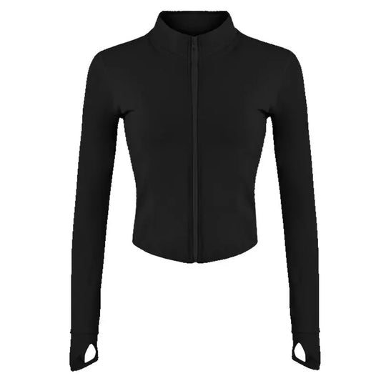 Giacca Da Tuta Da Donna Cappotto Fitness a Maniche Lunghe Slim Fit Top Corto Da Yoga Con Fori per I Pollici Giacca Da Palestra Felpe Da Allenamento