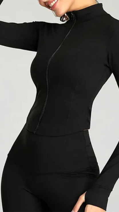 Giacca Da Tuta Da Donna Cappotto Fitness a Maniche Lunghe Slim Fit Top Corto Da Yoga Con Fori per I Pollici Giacca Da Palestra Felpe Da Allenamento